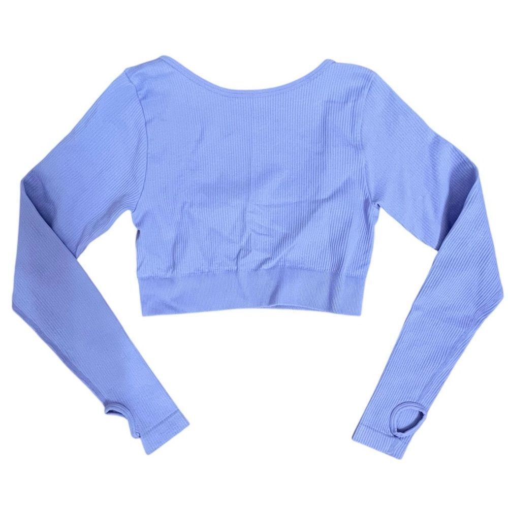 Lavender Ribbed Crop Top Long Sleeve Thumb Hole Stretch Size S